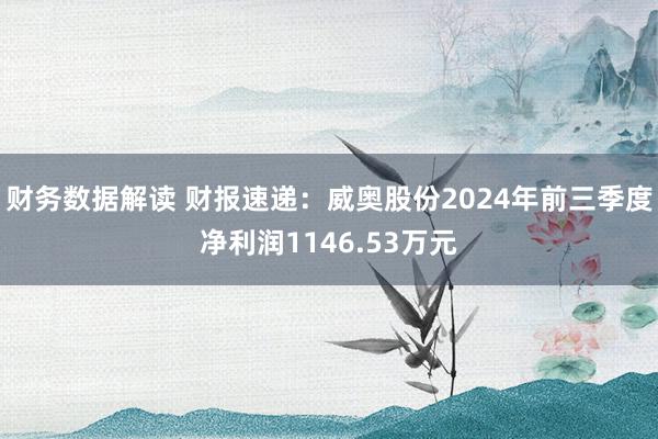 财务数据解读 财报速递：威奥股份2024年前三季度净利润1146.53万元