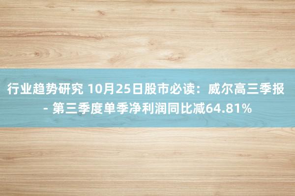 行业趋势研究 10月25日股市必读：威尔高三季报 - 第三季度单季净利润同比减64.81%