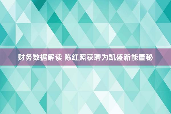 财务数据解读 陈红照获聘为凯盛新能董秘