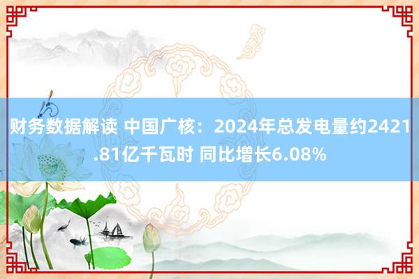 财务数据解读 中国广核：2024年总发电量约2421.81亿千瓦时 同比增长6.08%