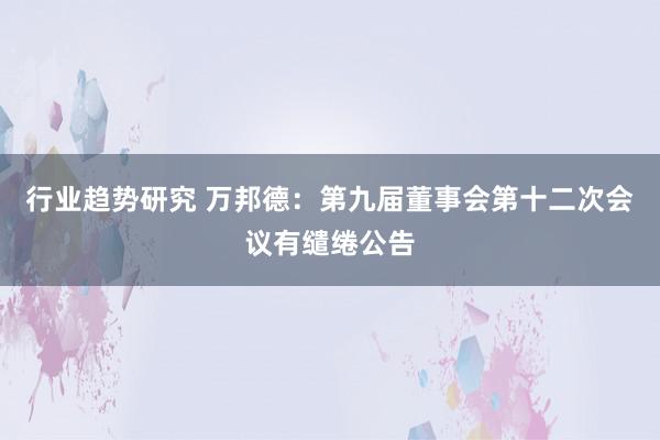 行业趋势研究 万邦德：第九届董事会第十二次会议有缱绻公告