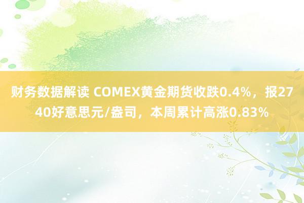 财务数据解读 COMEX黄金期货收跌0.4%，报2740好意思元/盎司，本周累计高涨0.83%