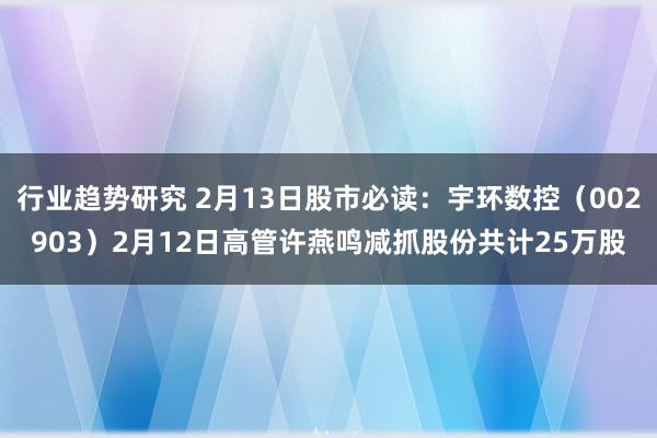 行业趋势研究 2月13日股市必读：宇环数控（002903）2月12日高管许燕鸣减抓股份共计25万股