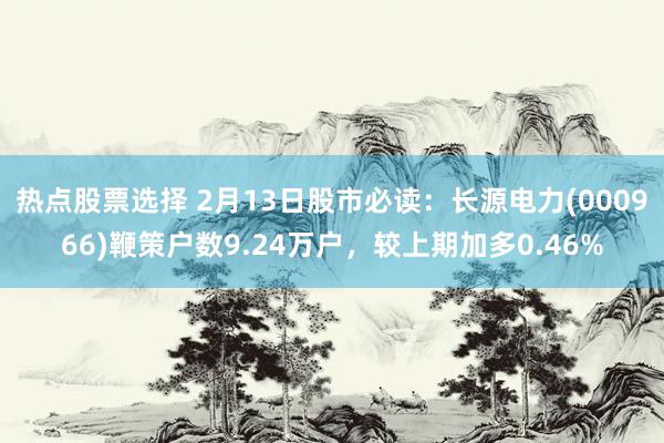 热点股票选择 2月13日股市必读：长源电力(000966)鞭策户数9.24万户，较上期加多0.46%