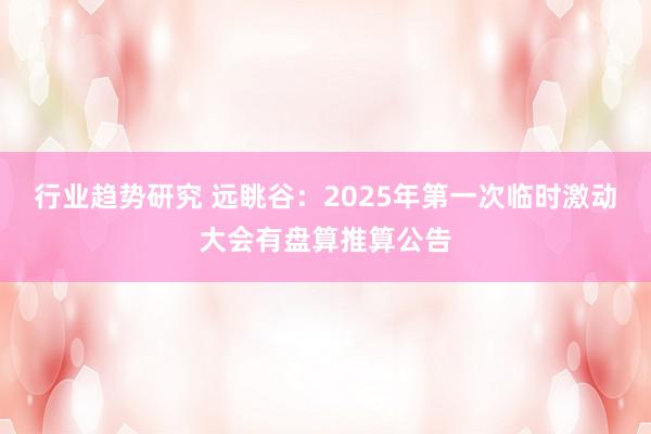 行业趋势研究 远眺谷：2025年第一次临时激动大会有盘算推算公告