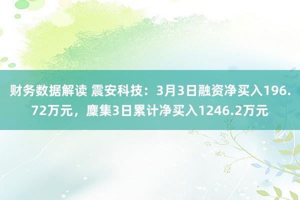 财务数据解读 震安科技：3月3日融资净买入196.72万元，麇集3日累计净买入1246.2万元