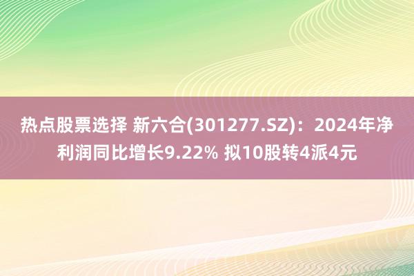 热点股票选择 新六合(301277.SZ)：2024年净利润同比增长9.22% 拟10股转4派4元