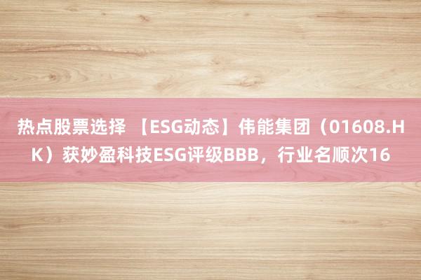 热点股票选择 【ESG动态】伟能集团（01608.HK）获妙盈科技ESG评级BBB，行业名顺次16